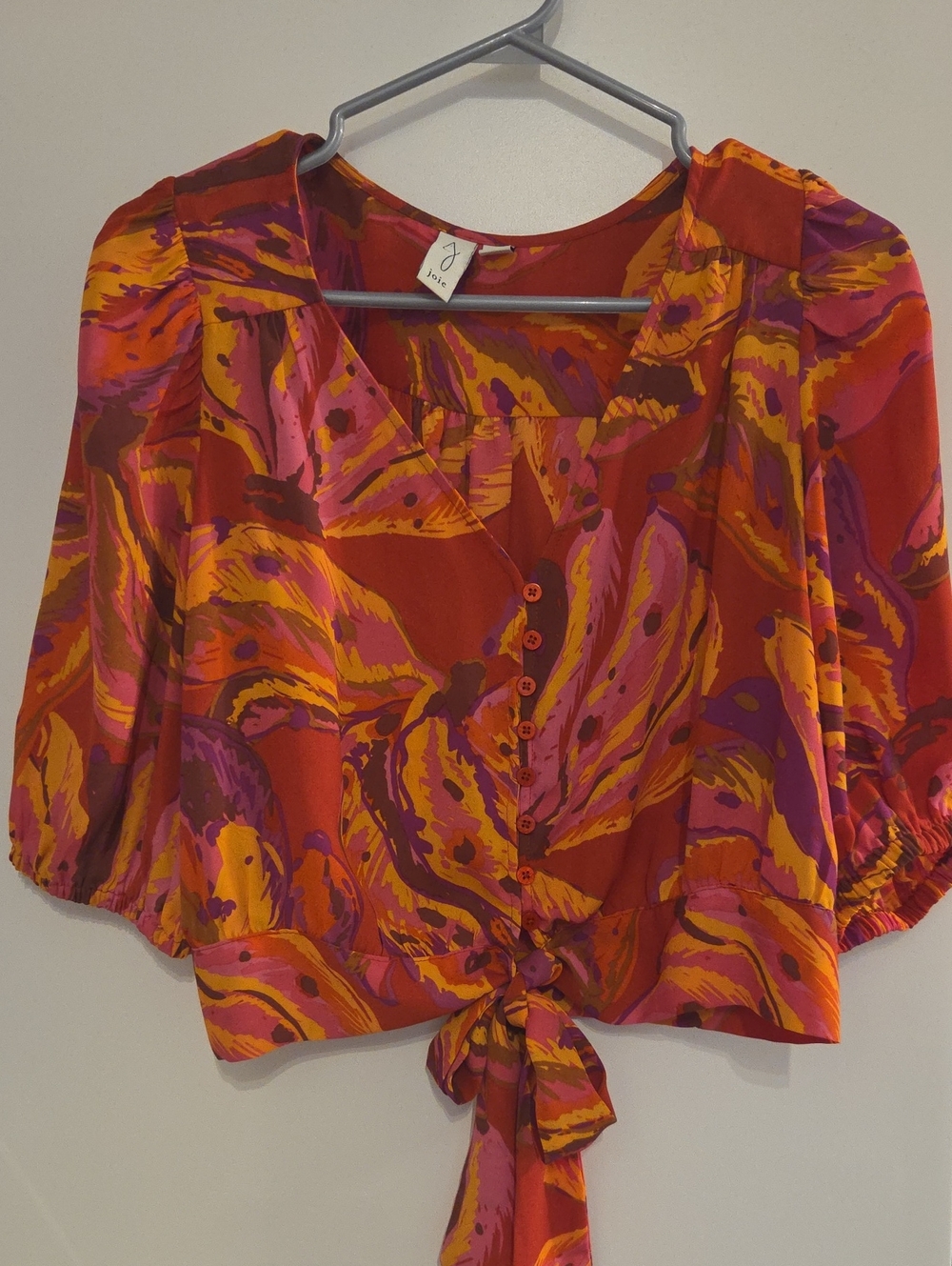 Joie Tie-Front Printed Crop Top Flowy Chiffon Cover Up Colourful